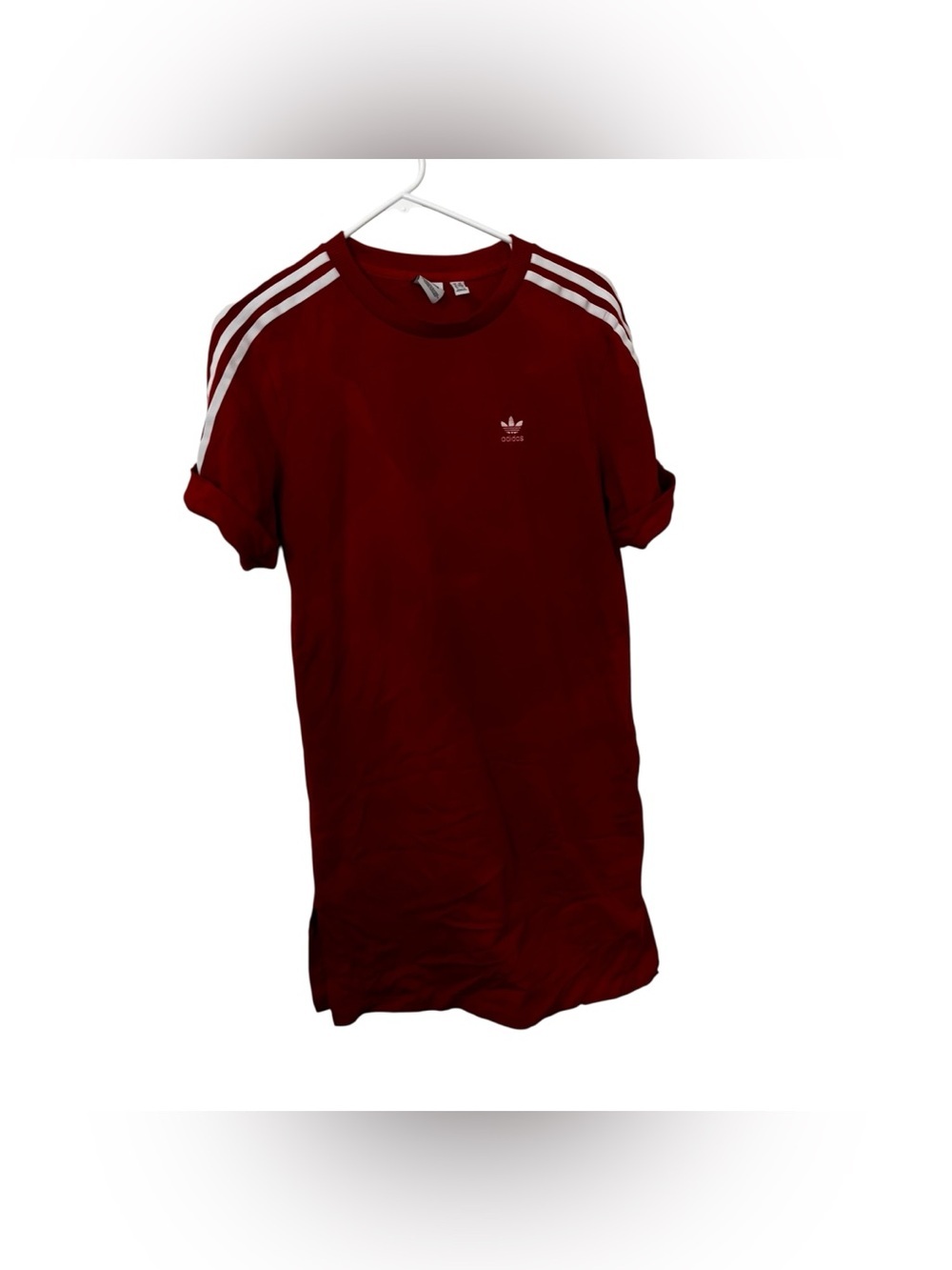 Adidas bright red Three-Stripe Crewneck shirt dress size